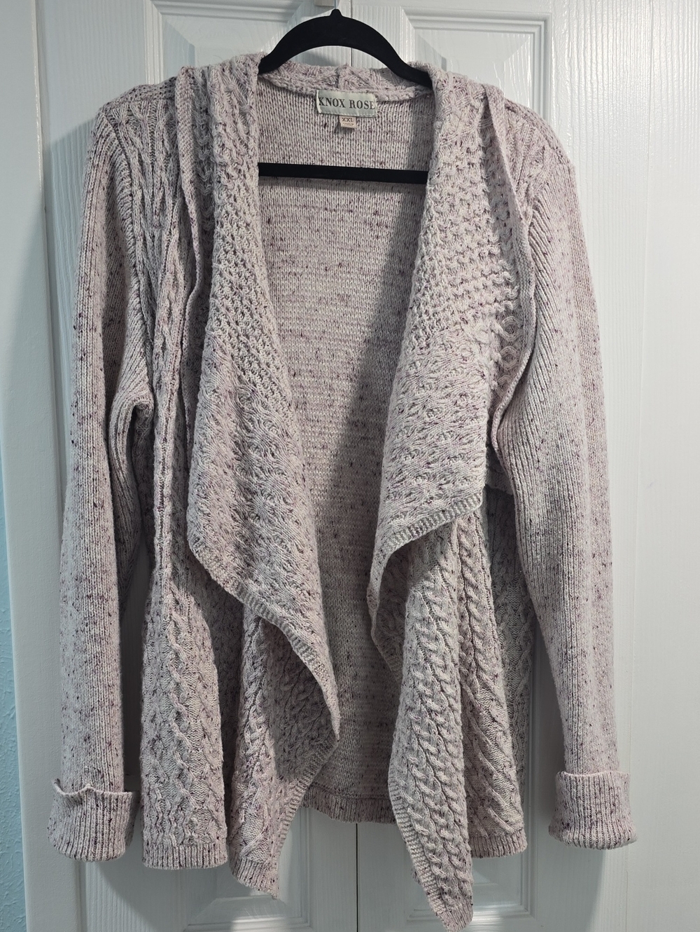 Knox Rose Heathered Light Pink Open-Front Cable Knit Cardigan